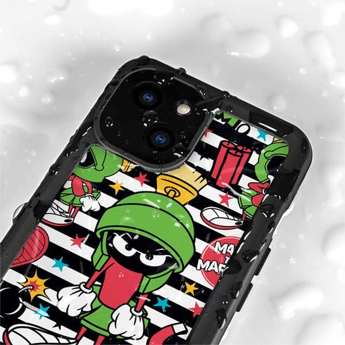 Looney Tunes Marvin the Martian Striped Patches iPhone 15 Plus Waterproof Case